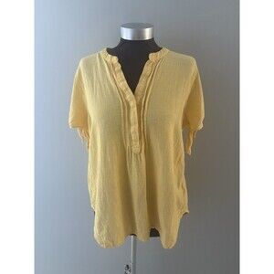 Westbound Top Womens L Yellow Linen Blend Lightweight Lagenlook Coastal Beach